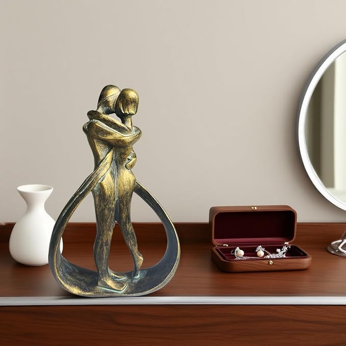 Resin Couple Modern Sculptures Home Decor Romantic Gift for Weddings Valentine's Day and Anniversaries Decoration Figurine for Girlfriend, Bridal Shower, Engagement (Bronze)