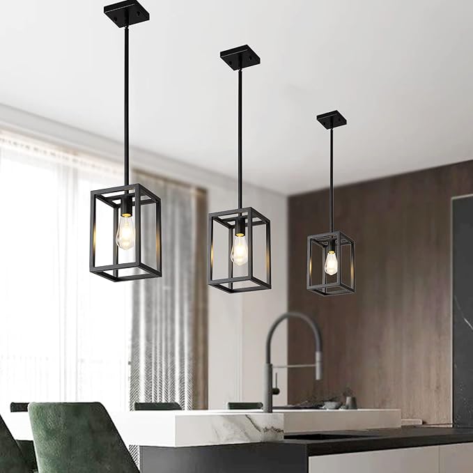 Kitchen Black Pendant Lighting Chandeliers for Dining Rooms, Mini Pendant Lights 1-Light Modern Hanging Light Fixture Matte Black Industrial for Kitchen Island