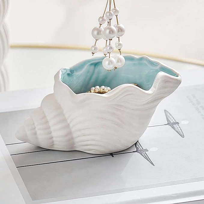 Conch Shape Jewelry Dish Ceramic Holder Ring Trinket Tray, Ocean-themed Decorative Trinket Dish, Suitable for Mother Friend Sister, Gifts for Women, Home Decor Trinket Dish(Sea Blue)