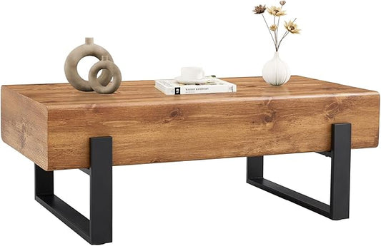 47.24'' Rustic Rectangle Coffee Table MDF Desktop with Metal Legs for Living Room Dining Room Bedroom Office