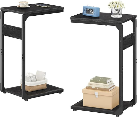 Narrow C-Shaped End Tables, TV Trays Set of 2, Small Side Table for Couch, Sofa Table for Living Room, Bedroom, Bedside ET-YB-BK2