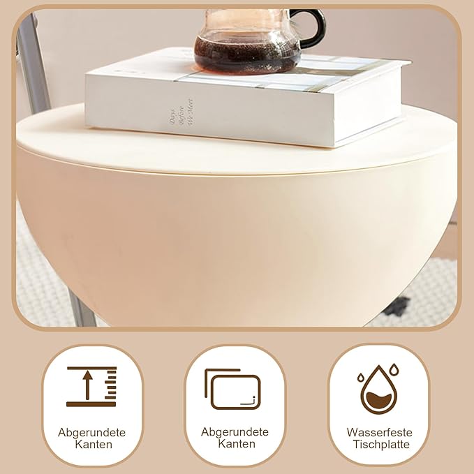 Mini Circle Side Table, Small Modern Bowl-Shaped Coffee Table, Sofa End Table Nightstand, Modern Bedside Home Decor for Living Room, Bedroom，Living Room (Milky)