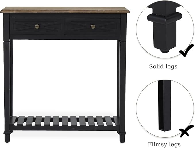 kinbor Narrow Console Table with Shelf ＆ Drawers Small Entryway Table Hallway Table for Entryway Living Room Bedroom Foyer Office Black