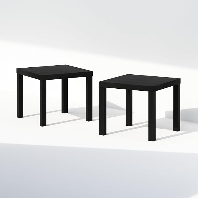 Furinno Classic Coffee Table Set of 2, Square Modern Coffee Table with 1.8" Thick Tabletop, Side Table with 4 Legs, for Living Room, Bedroom, Home Office, Black
