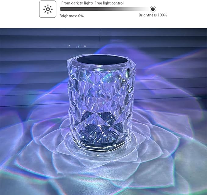 Portable Crystal Table Lamp, 3-Color Touch Control Rechargeable, 3-Levels Brightness Room Decor, Crystal Bedside Night Light for Kids, Bedroom & Dining Room (16 Color Rose)