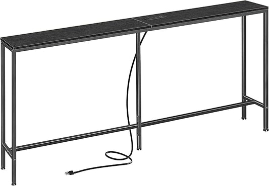 SUPERJARE 70 Inch Console Table with Outlet, Sofa Table with Charging Station, Narrow Entryway Table, Skinny Hallway Table, Behind Couch Table, for Living Room, Black