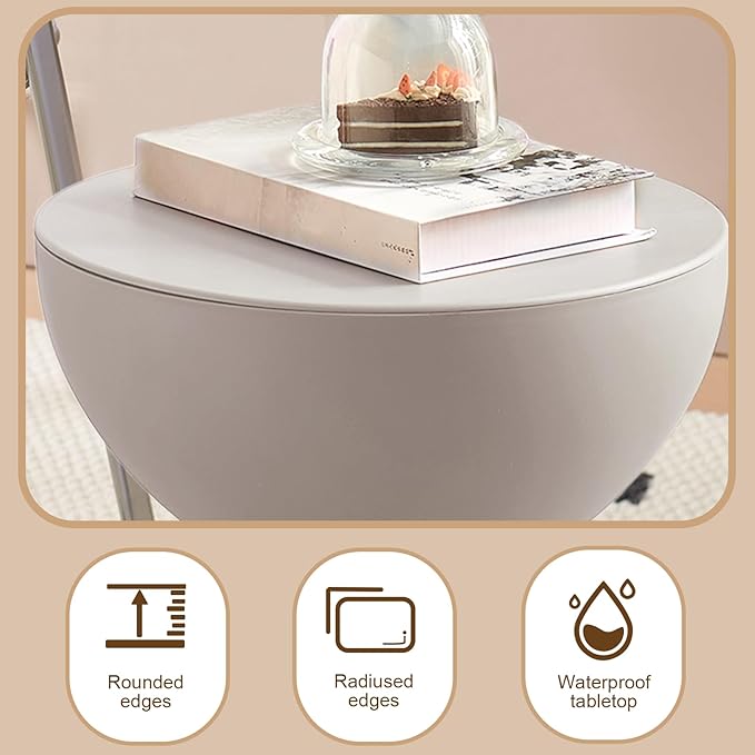 Mini Circle Side Table, Small Modern Bowl-Shaped Coffee Table, Sofa End Table Nightstand, Modern Bedside Home Decor for Living Room, Bedroom，Living Room (Gray)