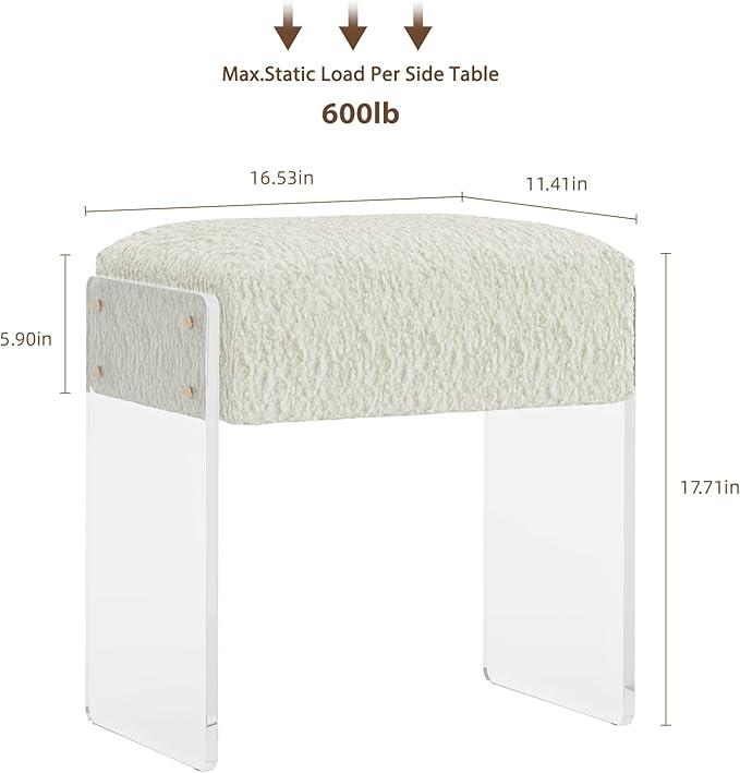 Vanity Stool Chair and Pouf Ottoman-Modern Multifunctional Vanity Stool and Foot Rest with Wool and Acrylic Leg for Makeup Room, Living Room, Bedroom