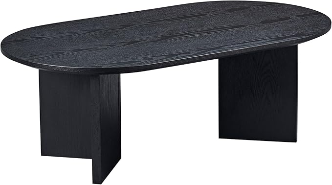 WILLIAMSPACE 39.37" Oval Wooden Coffee Table, Modern Wood Center Table with Sturdy Pedestal for Living Room, Accent Side Table End Table for Apartment (Black)