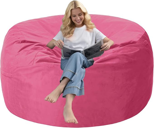 4FT Bean Bag Chair with Ultra Soft Velvet Cover Bean Bag Sofa with Memory Foam Bean Bag Chairs with Large Size Lazy Sofa for Dorm Office Living Room Bedroom Hot Pink 4'