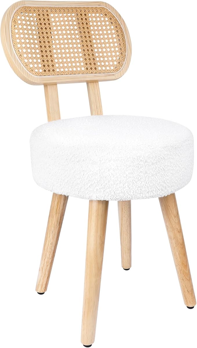 Rattan Dining Chair, Kitchen Dining Room Chairs, Mid Century Modern Boucle Chair, Stylish Upholstered Wood Accent Chair, Cute Sherpa Chair, Living Room Bar Stool Chair, Boho Makeup Vanity Chair, 1 Pc