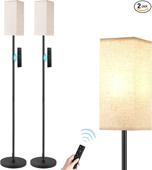 Ambimall 2 Packs Remote Control Floor Lamp, Stepless Dimmable, 64 Inches Tall, Include 9W Bulb, Standing Lamp for Living Room Bedroom Office (Beigh & Black)