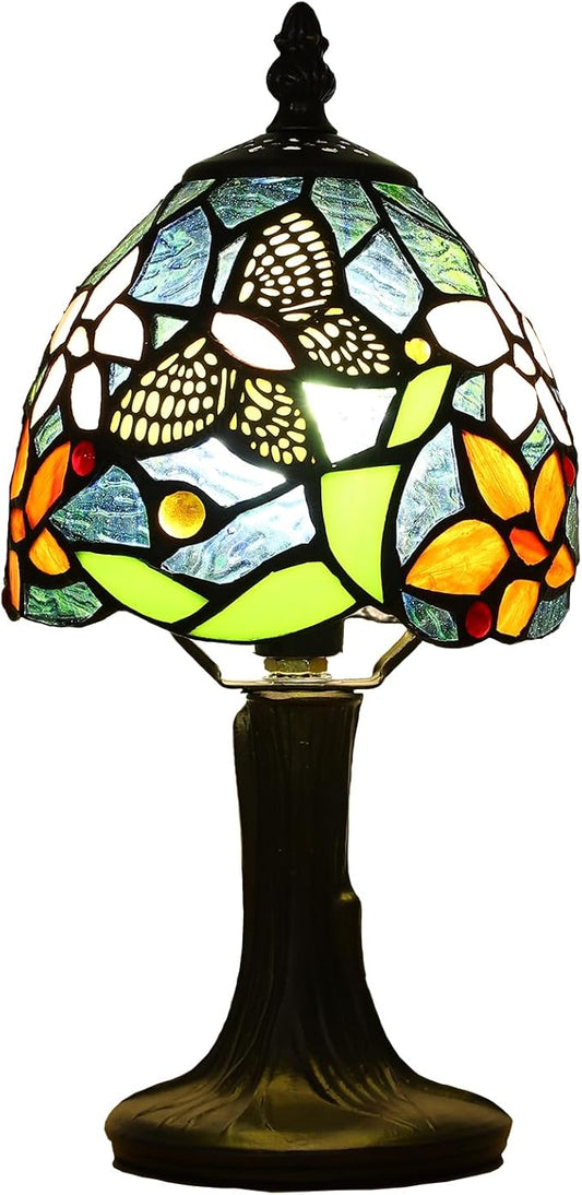 Tiffany Lamp Butterfly Stained Glass Bedside Nightstand Table Lamp,Handcrafted Small Lamps for Living Room Bedroom+3-Way Color Temperature LED Bulb,Gifts for Home Decor,6X6X13Inch