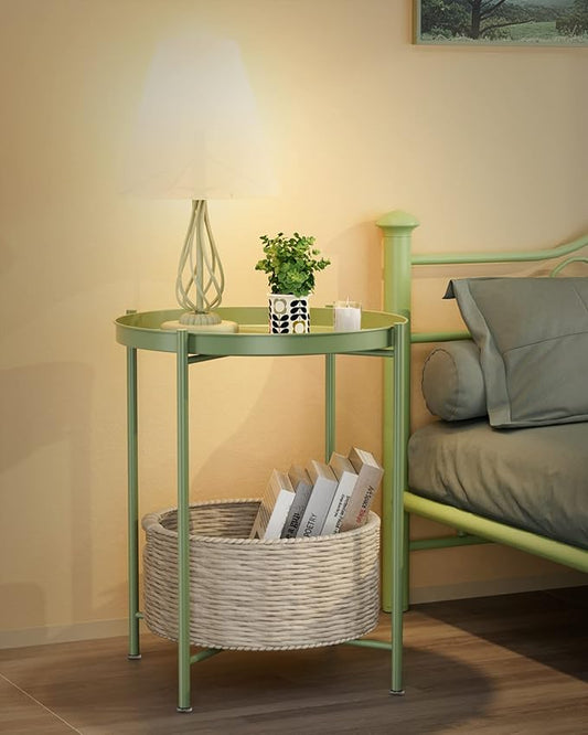 EKNITEY Small Side End Table - Metal Side Table Waterproof Small Sofa Coffee Side Tables Bedroom Indoor Outdoor with Removable Tray for Living Room Bedroom Balcony and Office