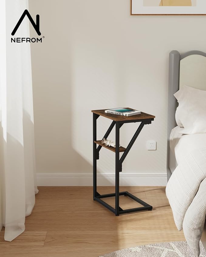 C-Shaped End Table, Small Side Table for Couch, Sofa TV Tray Table for Living Room, Bedroom, Bedside ET-D-BRW1