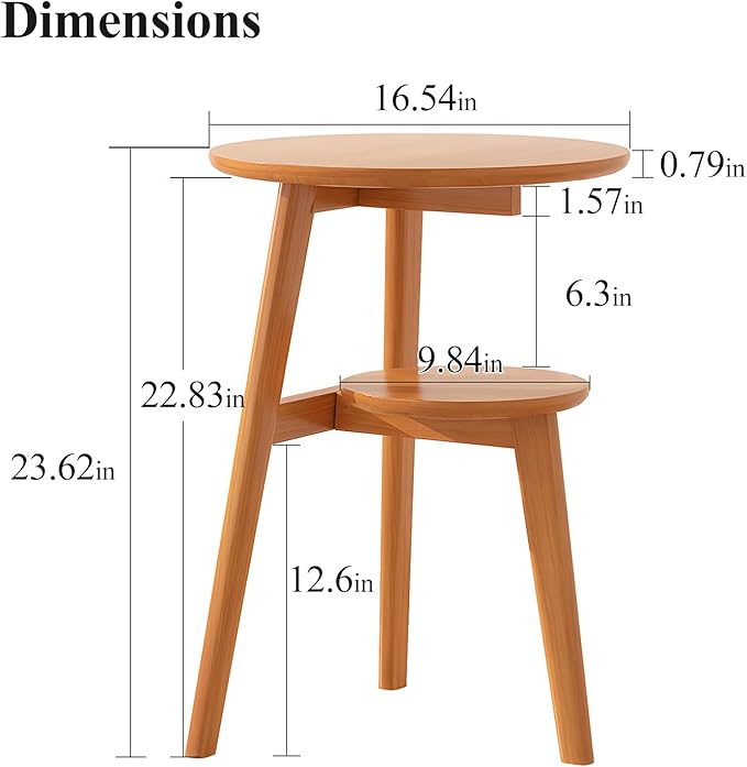 Side Table, 2-Tier Round End Tables Living Room, Mid Century Modern Side Table, Round Nightstand, Oak Accent Table, Small Round Coffee Table, 16.54" Dia.x 23.62" H(Natural)