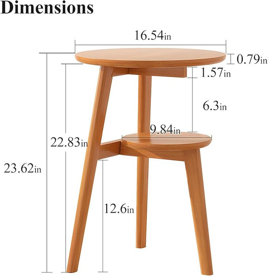 Side Table, 2-Tier Round End Tables Living Room, Mid Century Modern Side Table, Round Nightstand, Oak Accent Table, Small Round Coffee Table, 16.54" Dia.x 23.62" H(Natural)