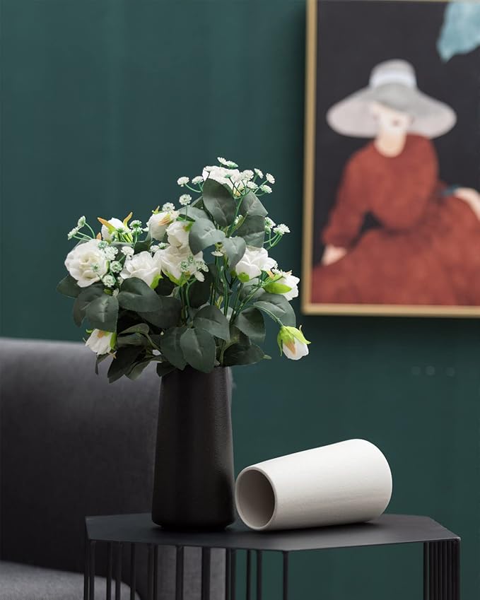 Matte Black Vase - 8" Big Black Ceramic vase for Flower, Simple Vases for Pampas Grass, Minimalist Farmhouse Boho vases for Centerpieces, Home Decor, Bathroom Decor