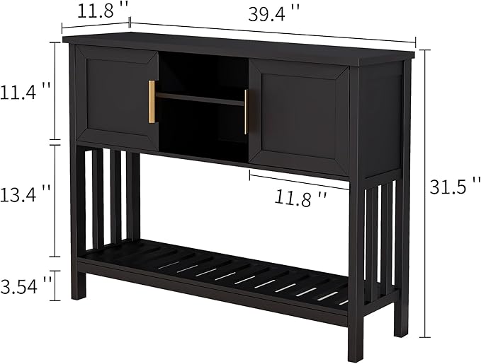 Entryway Console Table with 2 Doors & Storage & Shelf, Sofa Table Entrance Entry Way Table, Hallway Foyer Behind Couch Table (Black with 2 Doors)