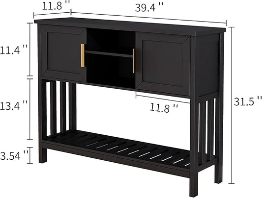 Entryway Console Table with 2 Doors & Storage & Shelf, Sofa Table Entrance Entry Way Table, Hallway Foyer Behind Couch Table (Black with 2 Doors)