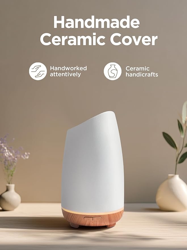 InnoGear 150ml Ceramic Oil Diffuser, Handcrafted Stone Essential Oil Diffuser Aromatherapy Diffusers Ultrasonic Cool Mist Humidifier Vaporizor 2 Mist Modes for Room Home, White Slope Cut Ceramic