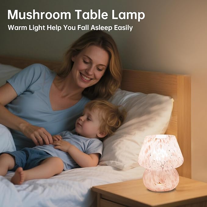 Mushroom Lamp Table Lamp for Bedroom,Small Desk Bedside Lamps for Living Room,Mushroom Decor Cute Mini Modern Mid Century Lamps for Night Stands,Aesthetic Home Living Room Decor(Blush Pink)
