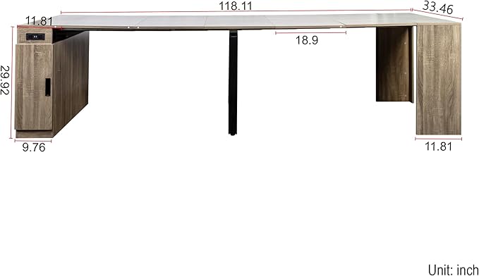 24"-118" Extendable Dining Table with Storage for 2-12 People, Modern Space-Saving Extra Long Wood Folding Table with USB & AC Outlets, Multifunctional Conference Meeting Desk, Oak