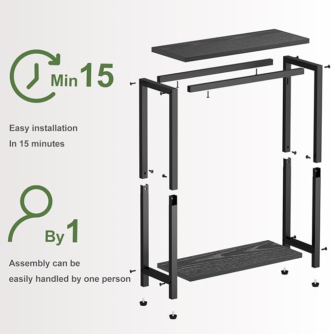 KIMBORA Narrow End Table for Small Spaces, 2 Tier Skinny Small Side Tables Living Room, Slim Couch Nightstand for Bedroom Bedside, Black