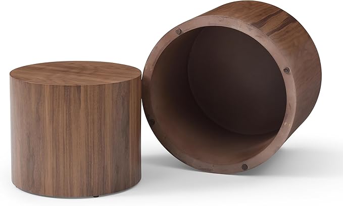 Nesting Coffee Table Set of 2, Modern Round Wooden Circle Accent Coffee Tables for Small Spaces Living Room Bedroom Balcony Office Drum Side Table