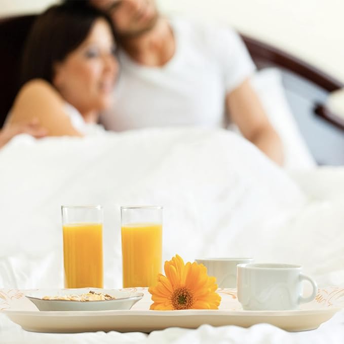 Melamine Serving Tray Art Trays,3 Pack Stackable Food Tray, Large Serving Platter with Handle for Eating, Unbreakable Large Serving Platter with Floral Print (16.5 x 11.3 x 1.4 Inches)