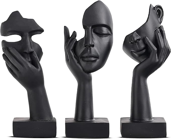3 Pcs Thinker Small Statue Set - Black Art Abstract Home Accent Figurines for Decor Bedroom, Shelves, Living Room Coffee Table, Office Desktop (3 Pcs Black, 6")