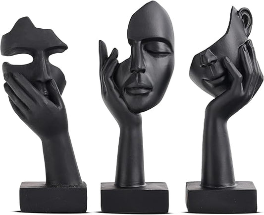 3 Pcs Thinker Small Statue Set - Black Art Abstract Home Accent Figurines for Decor Bedroom, Shelves, Living Room Coffee Table, Office Desktop (3 Pcs Black, 6")