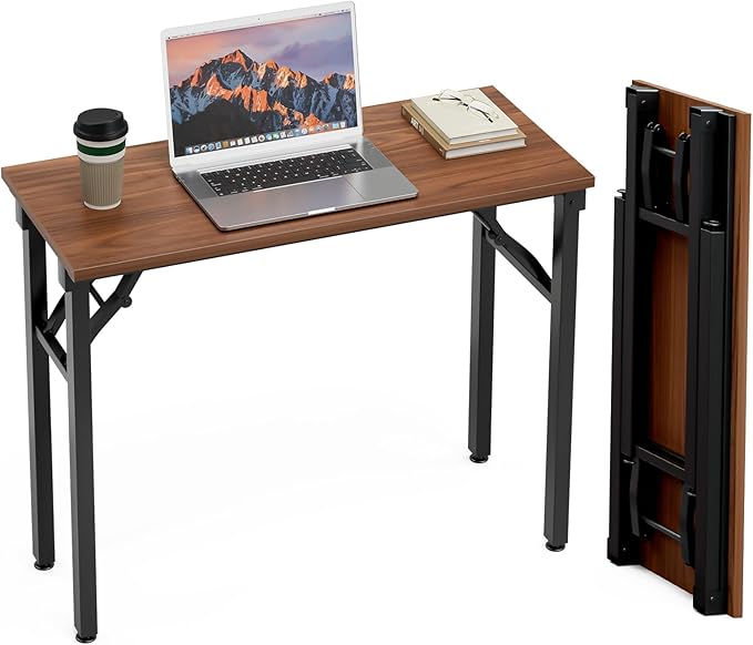 TEMI Small Computer Desk Folding Table - 35.8" Foldable Office Desk, No Assembly, Perfect for Small Spaces in Bedroom, Dorm, or Apartment, Portable Mini Desk or Study Table with Compact Design, Walnut
