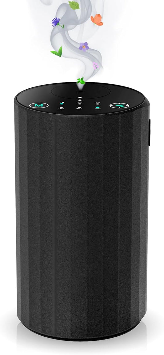 Waterless Essential Oil Diffuser Aromatherapy Scent Diffusers for Home Large Room, Bedroom, Car, Office, Desk, Battery Operated Mini Portable Air Freshener (Black)