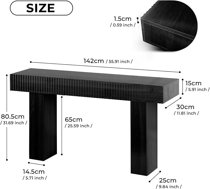 ZYBT 56-Inch Long Console Table, Wooden Narrow Rectangular Sofa Table Behind The Couch, Farmhouse Entryway Table for Entrance, Hallway,Living Room,Bedroom, Home Office Black