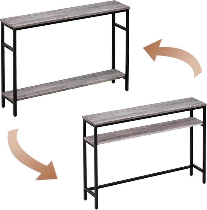 Narrow Console Table, 47 Inch Sofa Table with Adjustable Shelf, 2-Tier Long Skinny Table for Hallway, Entryway, Living Room, Foyer, Grey