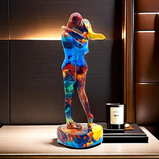 10.5 Inch Couple Sweethearts Lover Hug Kissing Statue Figurine Sculpture Resin Collectible Gifts for Office Home Decor Desk Accessories Decoration Figurines (Multicolor)