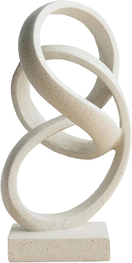 10" Modern Abstract Ribbon Decorative Sculpture, Knot Sculptures,Home Decor,Coffee Table Statues,Dining Living Room Desk Decor（White）