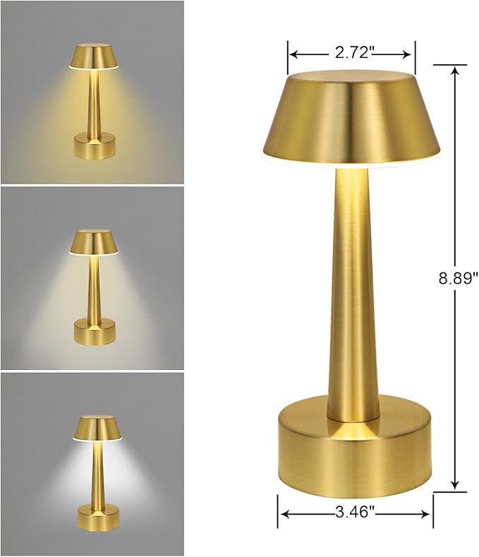 UMEXUS Cordless Small Table Lamp for Bar Restaurant, Rechargeable Battery Operated Touch Lamps, Gold 3-Way Dimmable Metal Portable Bedside Mini Night Light for Outdoor, Home Decor