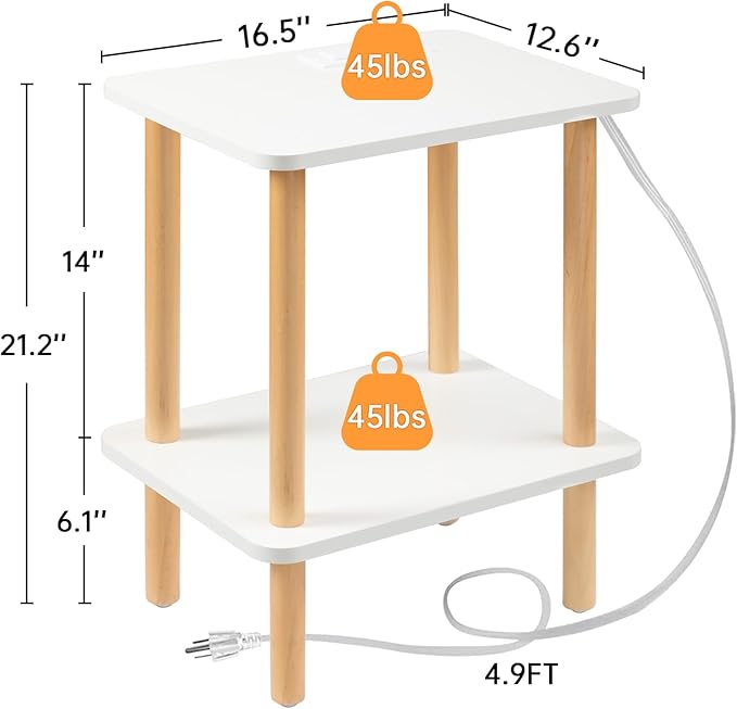 FORAOFUR End Table with Charging Station, End Tables with USB Ports and Outlets, Small Side Table for Living Room, Bedroom & Office, Two-Tier Narrow Side Table, Easy Assembly