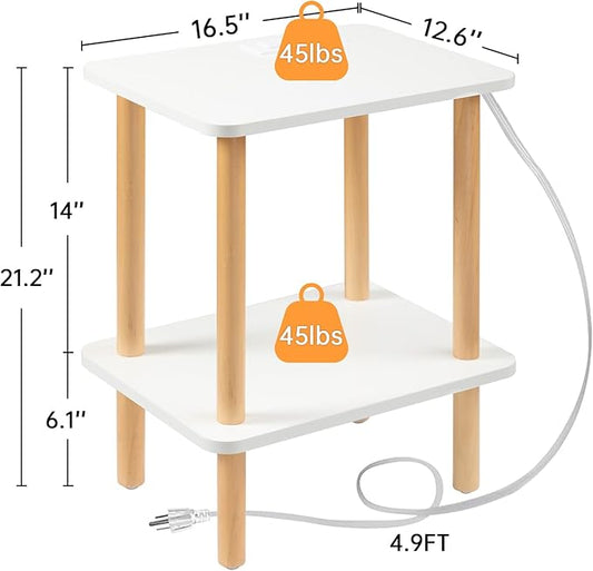 FORAOFUR End Table with Charging Station, End Tables with USB Ports and Outlets, Small Side Table for Living Room, Bedroom & Office, Two-Tier Narrow Side Table, Easy Assembly