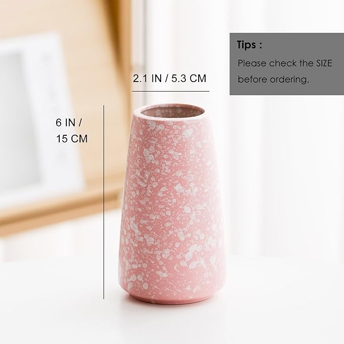 Pink Vase - 6" Pink Ceramic vase for Flower, Cute Modern Vases for Home Decor, Minimalist vases for Centerpieces, Living Room,Bedroom or Gift (Snowflake Pink, Small)