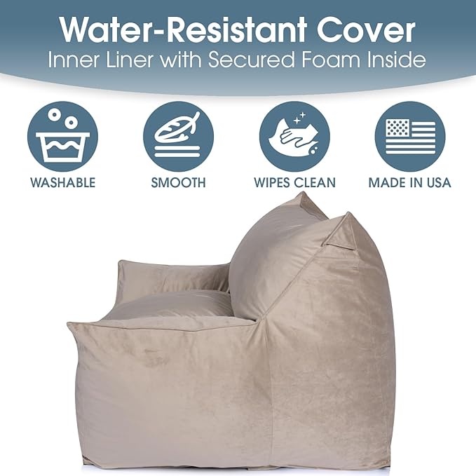 Foamma Bean Bag Chair for Kids & Adults, Taupe - Single Person Bean Bag Chair with Armrests, High-Density Foam, Cozy and Plush Reading Seat, Ideal for Bedroom and Relaxation