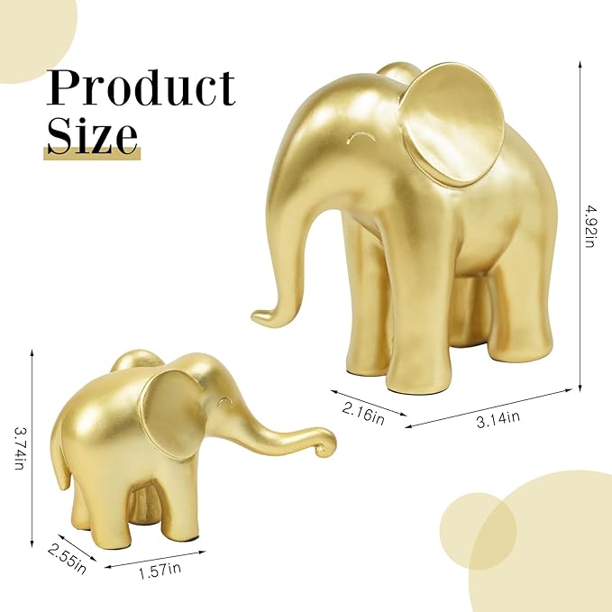 Elephant Figurines Gold Home Decor-Mom and Baby Elephant Statues,House Decorations Living Room,Modern Style Sculptures for Table Bookshelf Office Desktop TV Stand Decor,Gift for Women