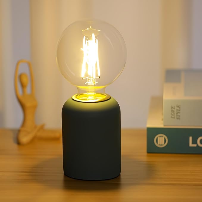 Mini Modern Blue Concrete Bedside Table Lamp, 3.5 x 3.5 x 8.5 Inch Nightstand Lamps, with Spherical Bulb Round Side Table Lamp for Bedroom Living Room Entryway Table Lamps