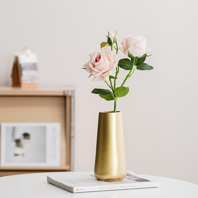 Light Gold Vase - 8" Big Gold Ceramic Flower vase for Home/Table/Accent Decor, Minimalist Modern Vases for Centerpieces, Room Decor, Living Room, Bedroom or Gift