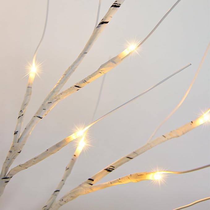 Lighted Birch Tree Christmas Decorations, 2Pack 2FT USB Rechargeable Tabletop Tree with LED Lights, Pre-Lit Artificial Mini Money Trees for Home Centerpiece Fireplace Party Decor(Timer)