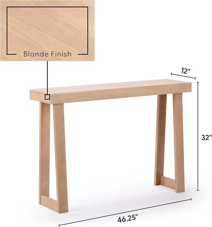 Plank+Beam Solid Wood Console Table, 46 Inch, Sofa Table, Narrow Entryway Table for Hallway, Behind The Couch, Living Room, Foyer, Easy Assembly, Blonde