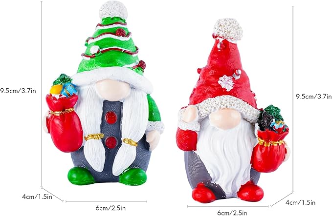 2-Piece Christmas Resin Gnome Statues, Suitable for Indoor & Outdoor Holiday Decor, Winter Christmas Table Decoration, Ideal for Mom, Dad, Friends