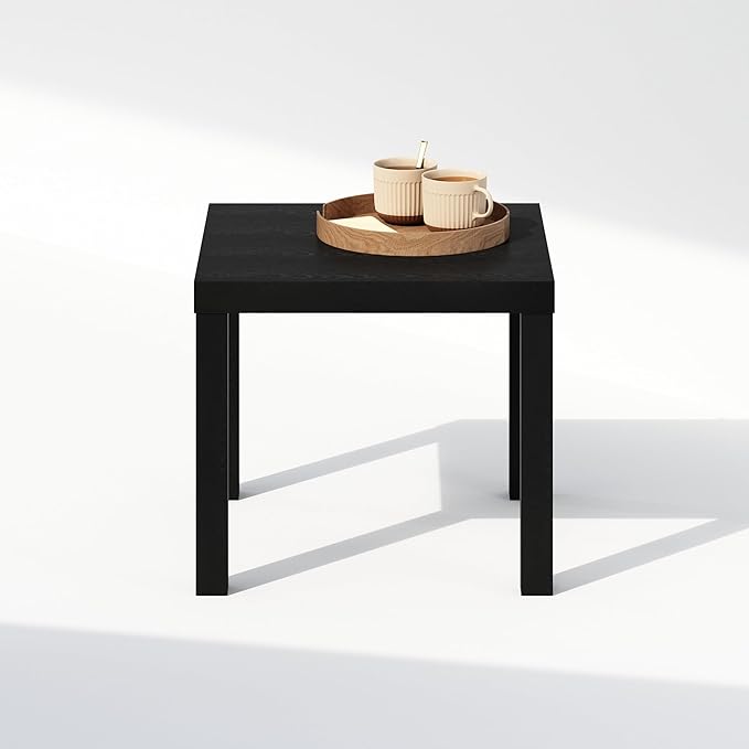 Furinno Classic Coffee Table, Square Modern Coffee Table with 1.8" Thick Tabletop, Side Table with 4 Legs, for Living Room, Bedroom, Home Office, Black